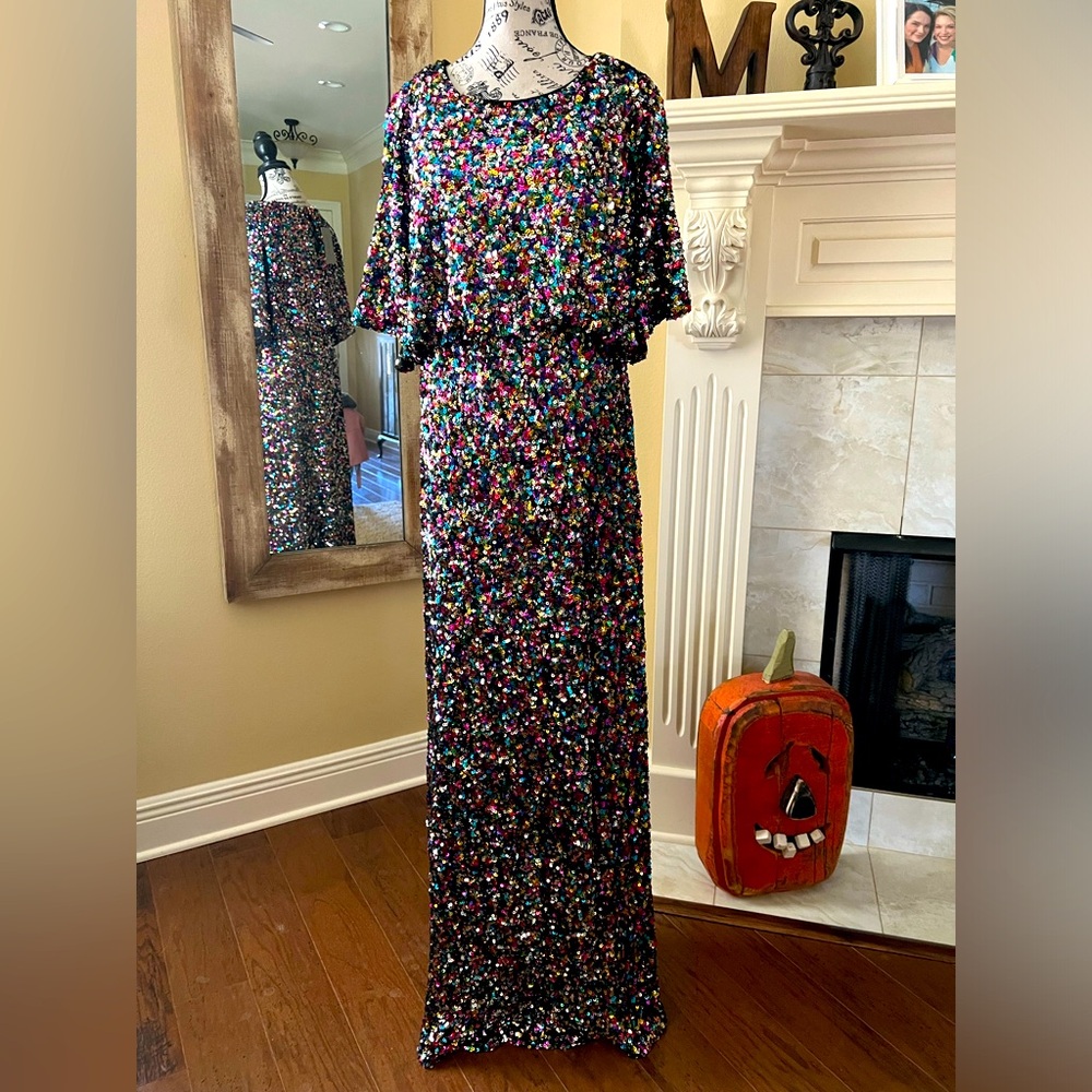 NWT cape sleeve full length sequin dress